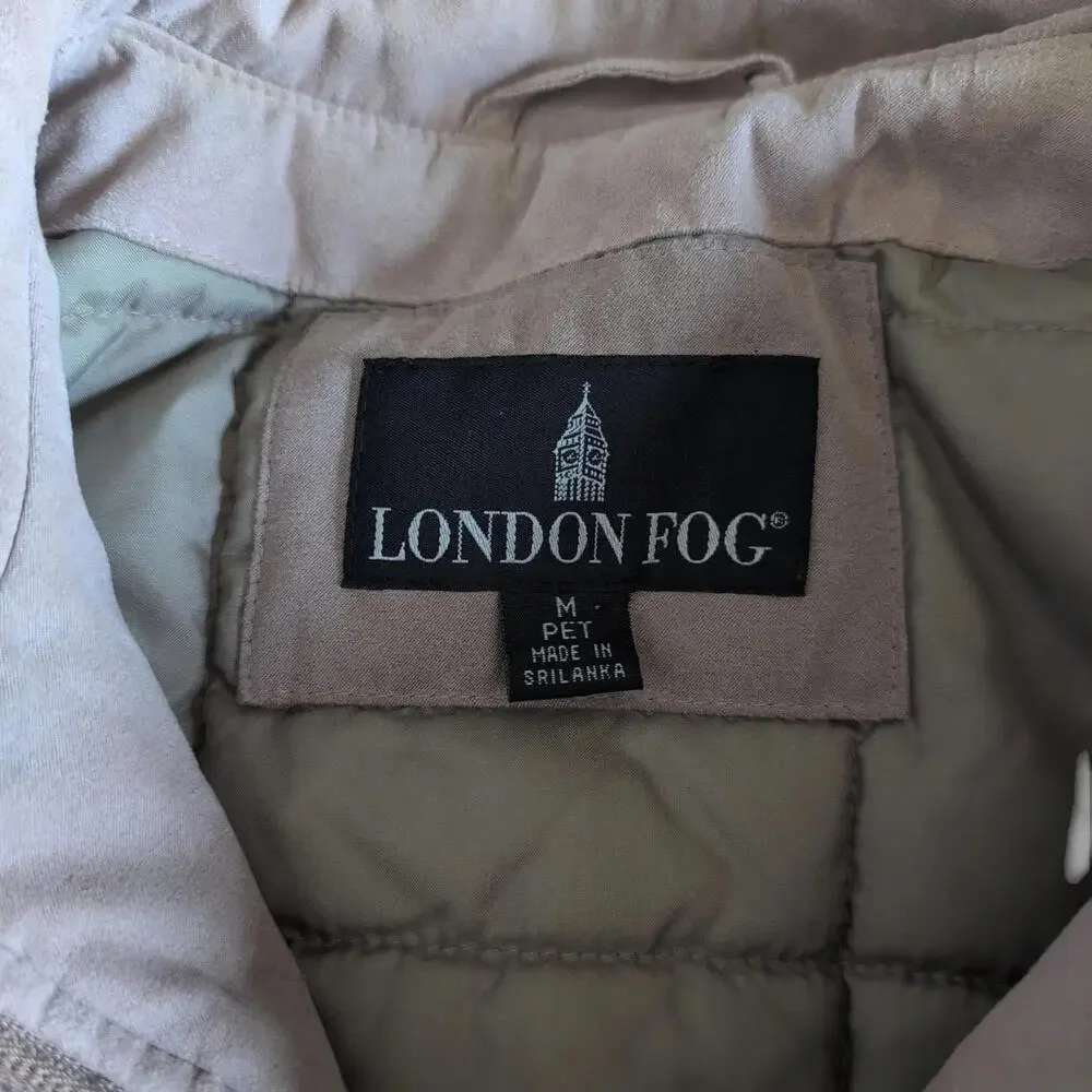 London Fog Coat Womens PM Beige Microfiber‎ Zip Parka Drawstring Waist Insulated
